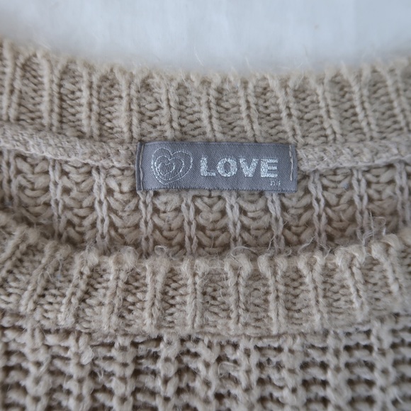 LF | Beige Knit Sweater w/Black Suede Hearts - Picture 3 of 6
